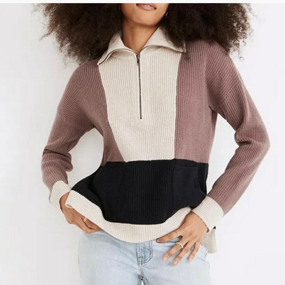 Madewell Glenbrook Half Zip Pullover Sweater Colorblock Size S
